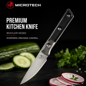Универсален кухненски нож Microtech 131 Stonewash Standard, титаниева подложка, стомана BÖHLER M390MK